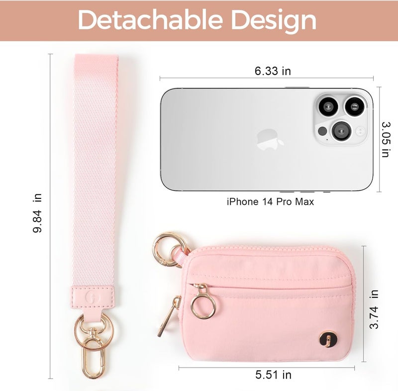 JEEBURYEE Wristlet Keychain Wallets for Women RFID Blocking Credit Card Holder Small Zipper Coin Purse Change Pouch with ID Window and Detachable Wrist Strap Pink - Image 2